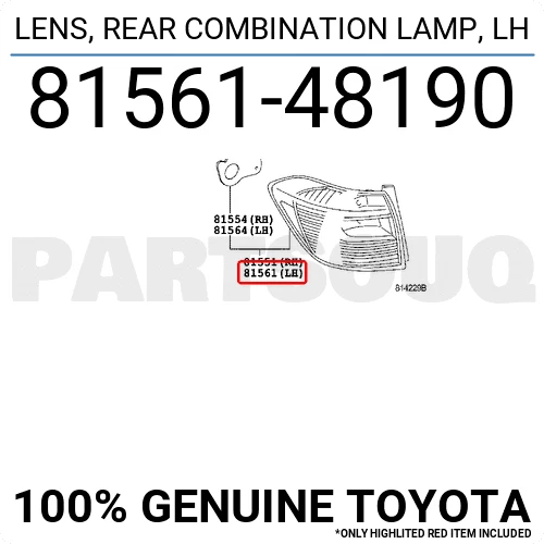 8156148190 Genuine Toyota LENS, REAR COMBINATION LAMP, LH 81561-48190 OEM