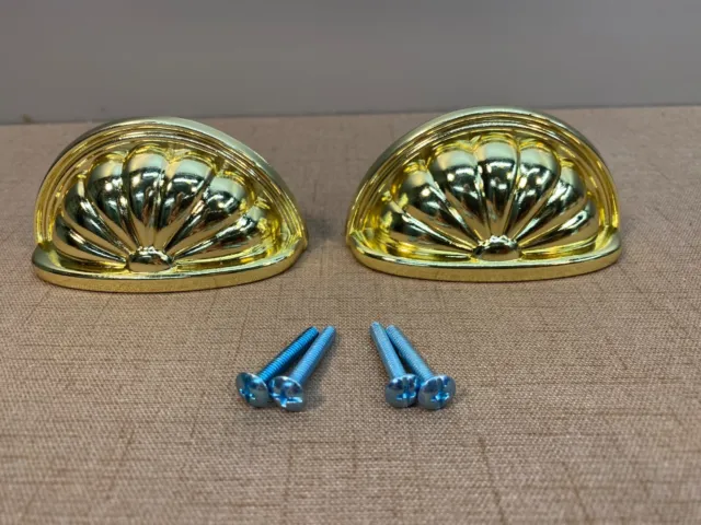 NOS Set of 2 Brass Shell - Cup Drawer Pulls 3-1/2” X 1-3/4”