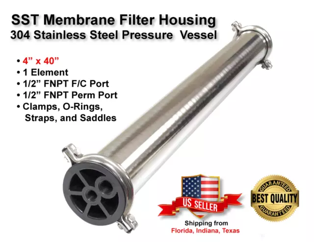 SST RO Membrane Pressure Vessel 4" x 40" 1/2" x 1/2"