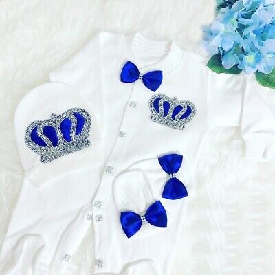Personalize Newborn Baby Girl Boy Romper Fancy Bow Crown Gift Set Sleep suit