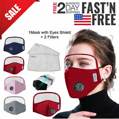 Face Mask Reusable w/Eye Shield Breathing  Covering Masks Clothing Men Women 🔥