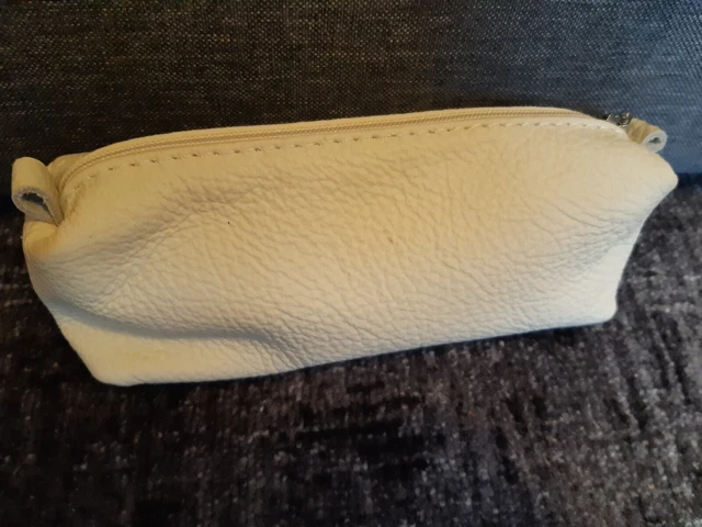 Federmäppchen, echtes Leder, creme, mit Reißverschluss