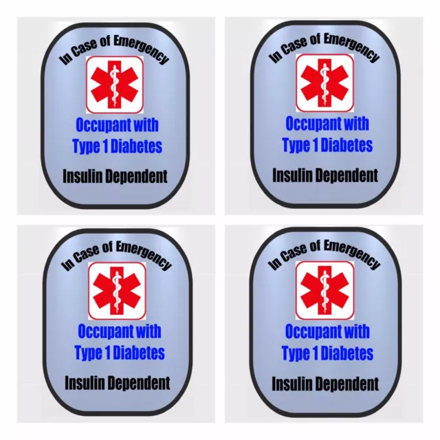 4 Pack Type 1 Diabetic Medical Alert T1D Safety Window Decals
