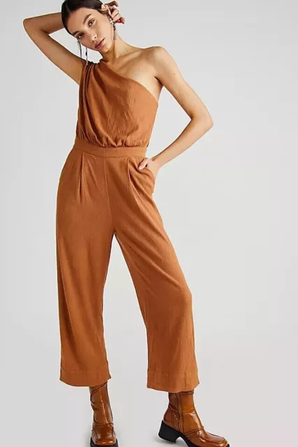 Free People Avery Jumpsuit One Shoulder Wide Leg Pocket Zip New Small S 4 3