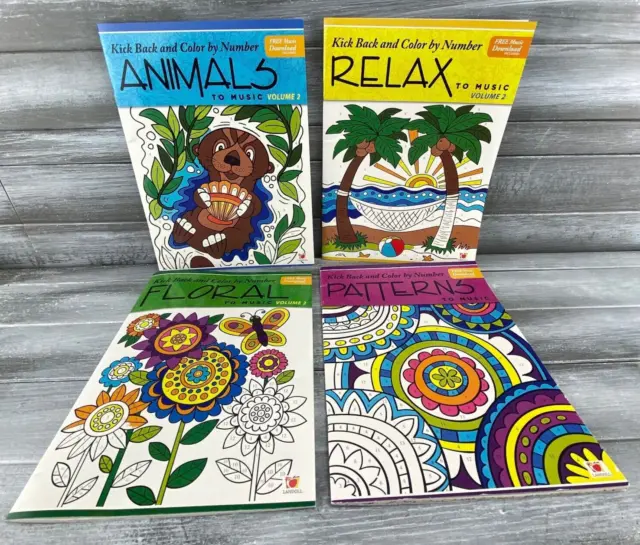 3 Kick Back & Color by Number to Music Adult Coloring Books with FREE MUSIC