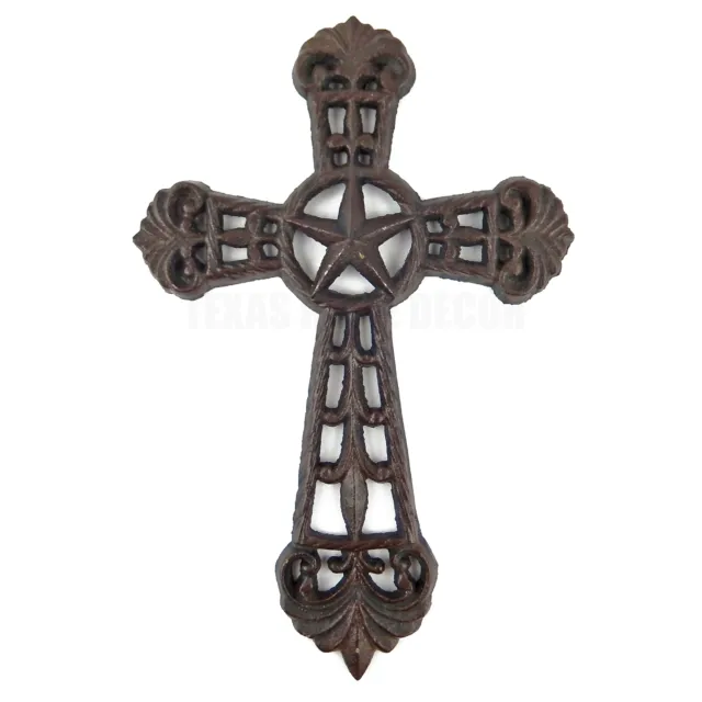 Fleur De Lis Wall Cross Cast Iron Texas Star Decorative Rustic 11.5 inch
