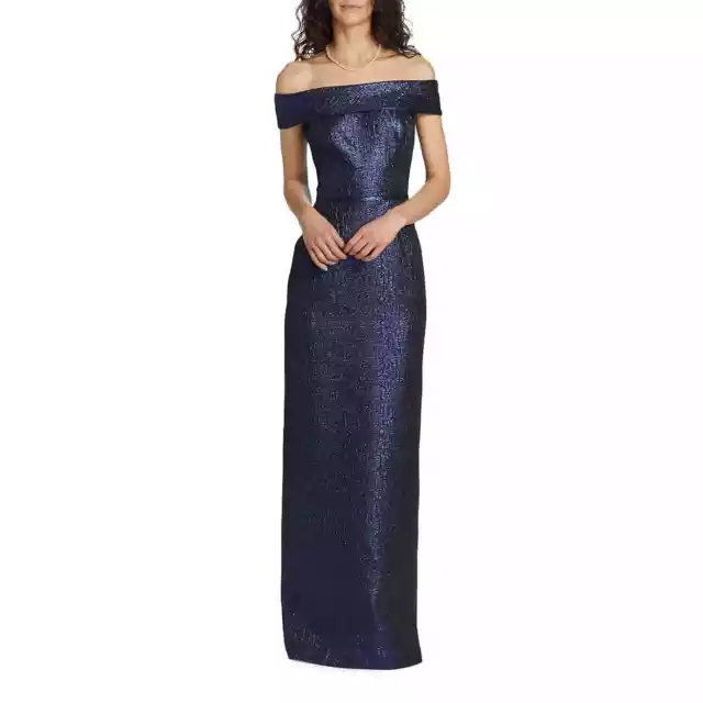 NWT Rickie Freeman Teri Jon Off-The-Shoulder Metallic Jacquard Gown Size 6