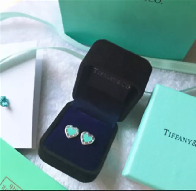 Return To Tiffany & Co. Sterling Silver Mini Blue Heart Stud Earrings