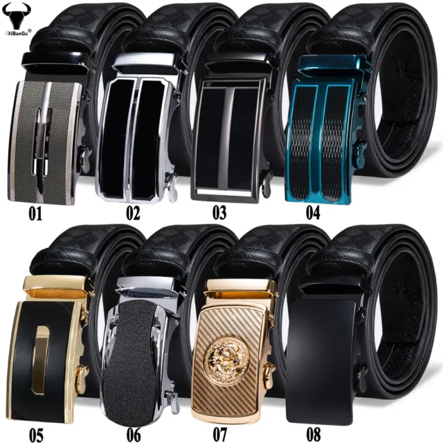 REAL LEATHER MENS Belts Ratchet Automatic Buckles Trousers Waist Straps ...