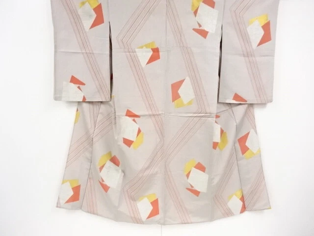 36841# Japanese Kimono / Antique Hitoe Kimono / Woven Geometric