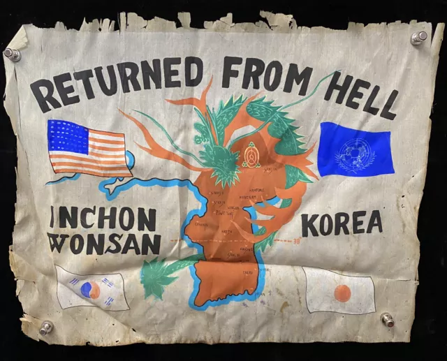 BATTLE OF INCHON Dragon Map Korean War Silk Flag Returned from Hell C ...