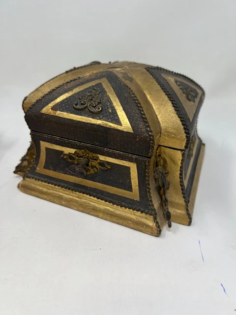 Boite & Coffret XIX Eme Papier & Laiton Doré Antique Box
