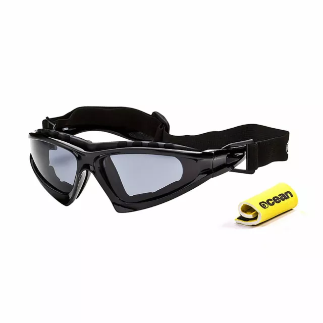 OCEAN CABARETE Floating Sunglasses Kiteboarding, Shiny Black & Smoke Lens