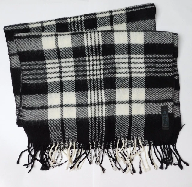 Sciarpa tartan morbida bianco e nero acrilico a quadri 68""x15"" lavabile in lavatrice