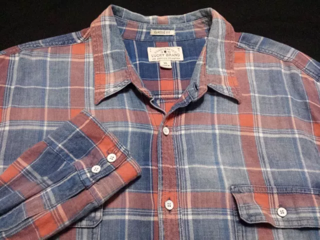 Lucky Brand Mens XL Shirt Long Sleeve Button-Front Multicolor Plaid Check