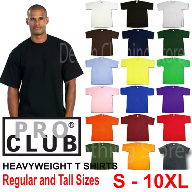 1 New Pro Club Men's Blank Heavy Weight Crew Neck Short Sleeve T-Shirt S - 10Xl