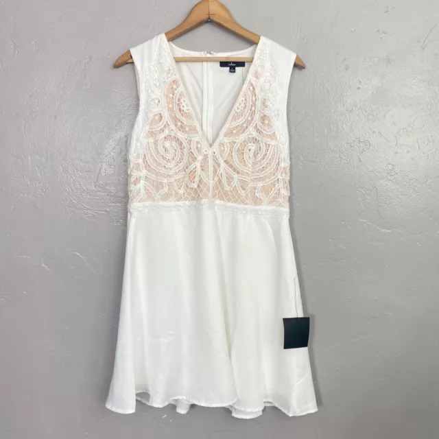 Lulu's Florentia Dress Women Size Large White Crochet Skater New