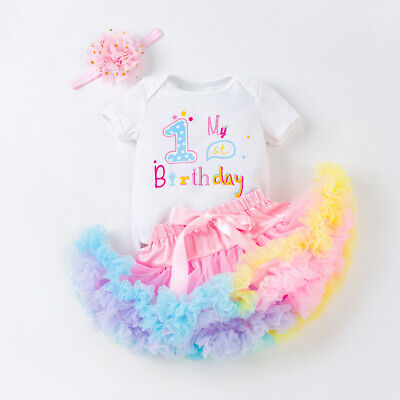 Newborn Infant Baby Girl Birthday Outfit Costume Romper Tutu Skirts Headband Set