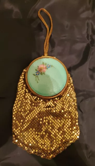 Art Deco 1930’s Evans Enamel Compact Mesh Minaudière Powder Compact Evening Bag