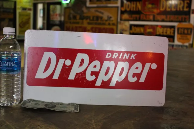 RARE 1950s DRINK DR. PEPPER PAINTED METAL TIN TACKER SIGN SODA POP COKE FOUNTAIN