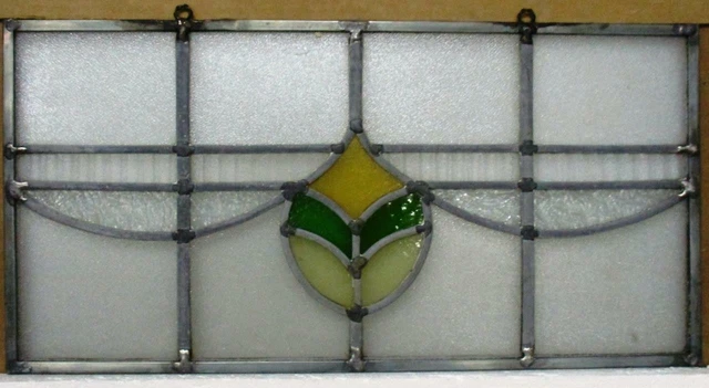 OLD ENGLISH LEADED STAINED GLASS WINDOW Unframed w Hooks Sweep 21.5" x 12.75"