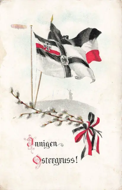 Innigen Ostergruss! mit Reichsfahne Patriotika Postkarte AK 1915