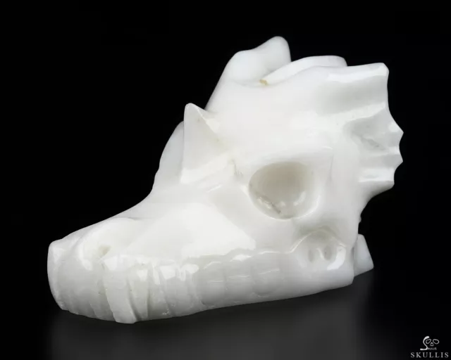 2.0" White Jade Hand Carved Crystal Dragon Head Skull Sculpture, Crystal Healing