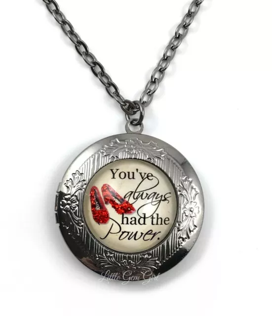 Wizard of Oz You've always had the Power Quote Photo Locket Ruby Red Slippers