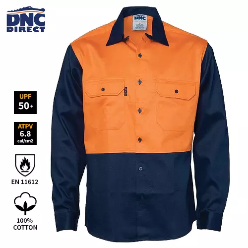 Hi-Vis Two tone cotton shirt-Long sleeve, Safety Work shirts, Twin flap pockets