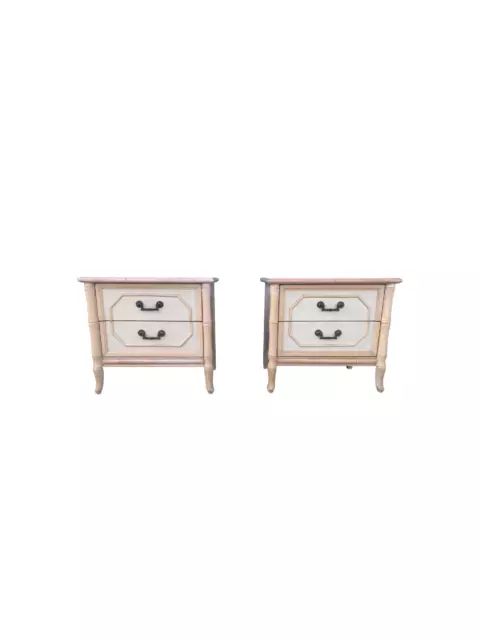 Broyhill faux Bamboo Nightstands  Hollywood Regency Bed Tables a pair