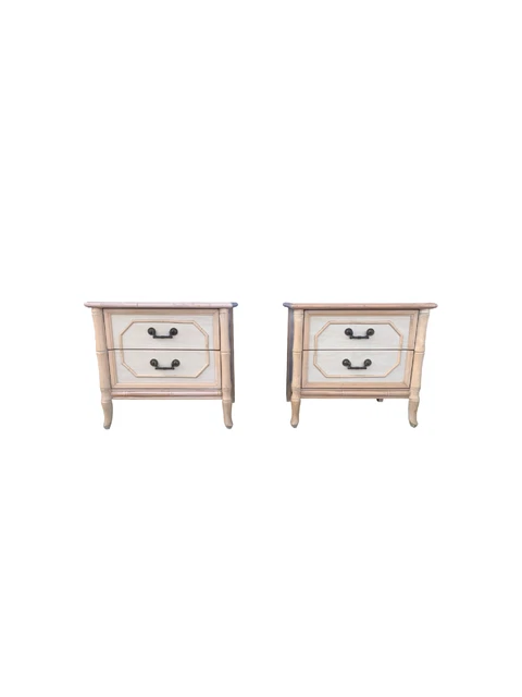 Broyhill faux Bamboo Nightstands  Hollywood Regency Bed Tables a pair