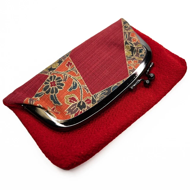 Vintage Japanese Red Rayon Small Folding Clutch Bag for Kimono Kitsuke: Aug22-I