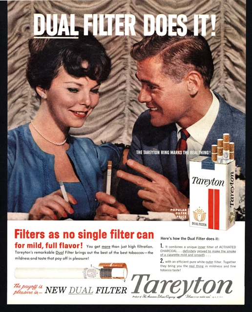 1959 TAREYTON DUAL Filter With Activated Charcoal Cigarettes Vintage
