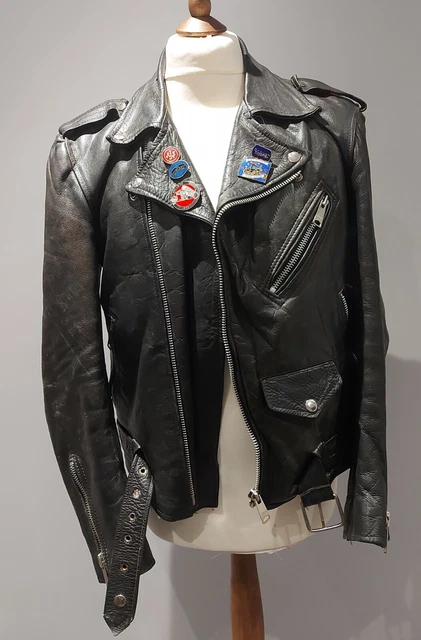 Vintage Real Leather Black Cowhide Motorcycle Biker Jacket Zip  Size Uk 40 Worn