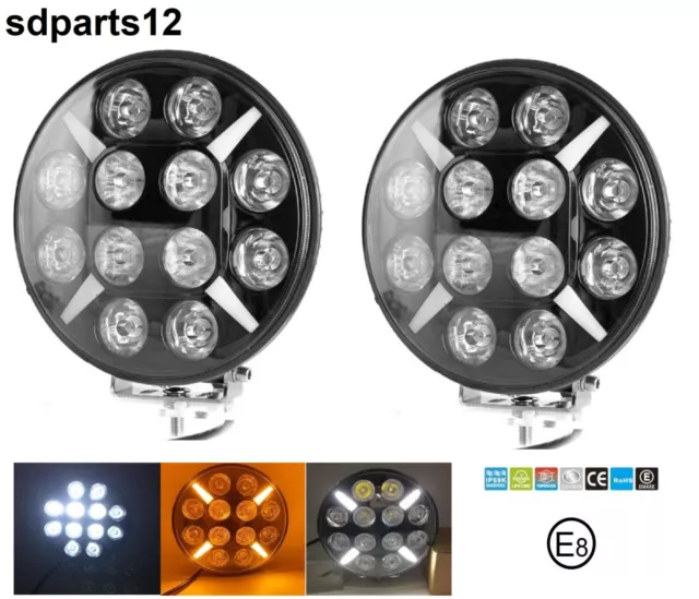 2x 12V-24V LED 60W Phare Longue Portée Feu Route + Position Blanc Orange Camion