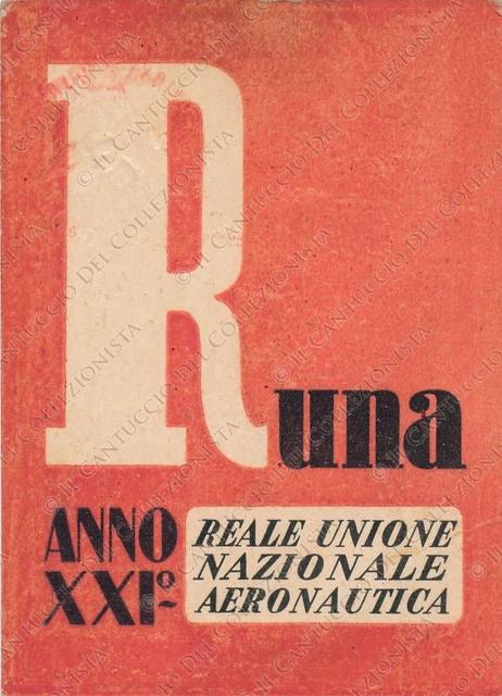 1943 RUNA Reale Unione Nazionale Aeronautica TIMBRO Anno XXI Cremona tessera