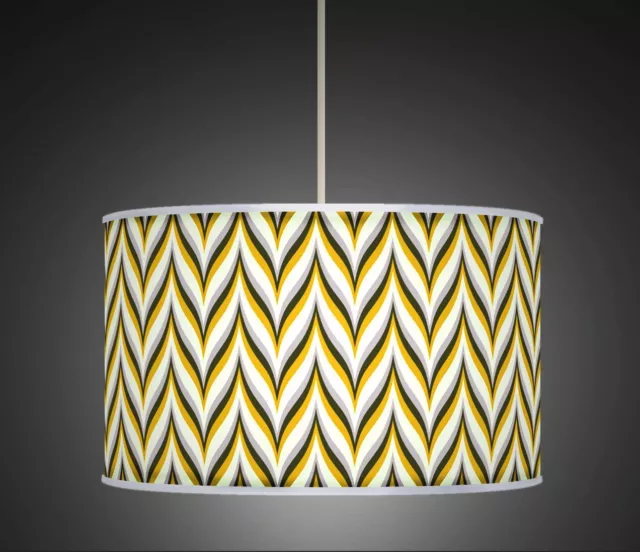 Yellow Mustard Grey Retro Geometric Handmade Printed Fabric Lampshade 523