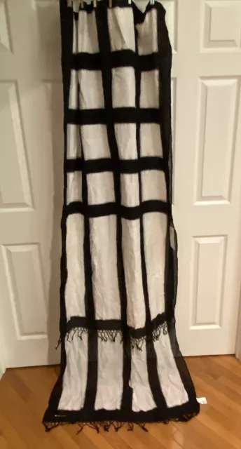 $199 New w/Tag Crate & Barrel Brush Ikat Black White Cotton Curtain Panel Fringe
