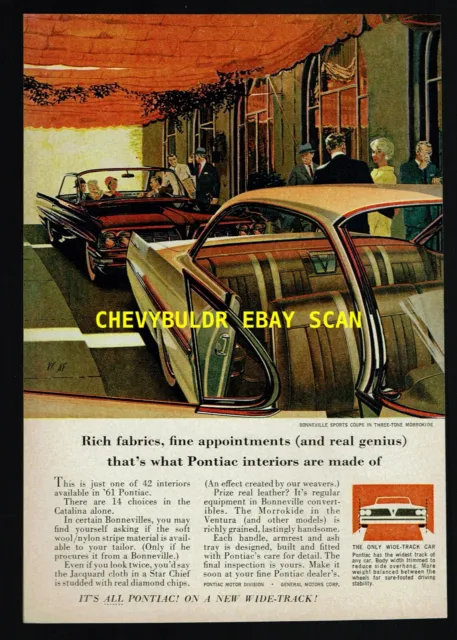 1961 Pontiac Bonneville Vintage Ad "Rich Fabrics, Fine Appointments...."