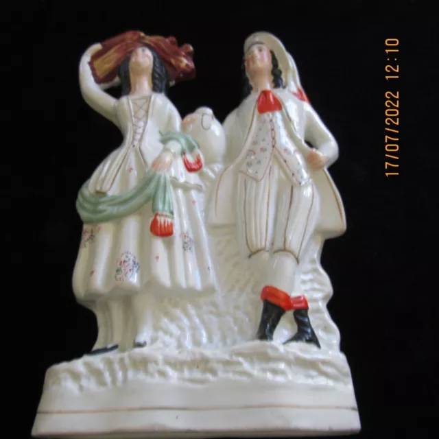 Rare Staffordshire 19 th Century Flat Back Porcelain Double  Figurine 1800s