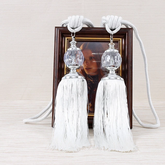 1 Pair Curtain Hold Backs Rope Tassel Tie Backs Crystal Ball Tiebacks Decor 9