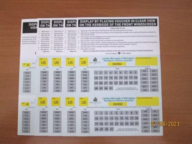 Zone U5, Uxbridge Hillingdon Residents Visitor Parking Permit Scratch Vouchers