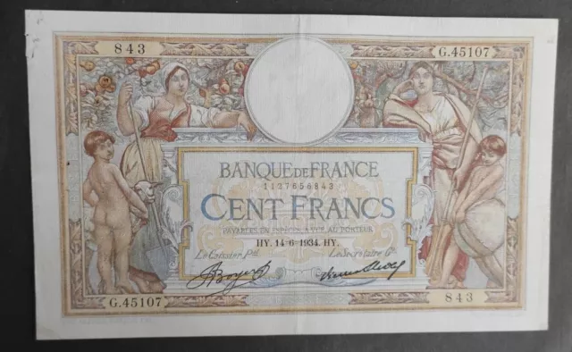 France Billet de 100 Francs Luc Olivier Merson du 14/06/1934 G.45107 ref F.24/13