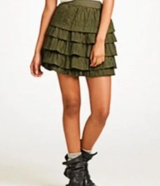 J. Crew Women's Habotai Crinkle Tiered Ruffle Silk Mini Skirt Olive Green Size 4