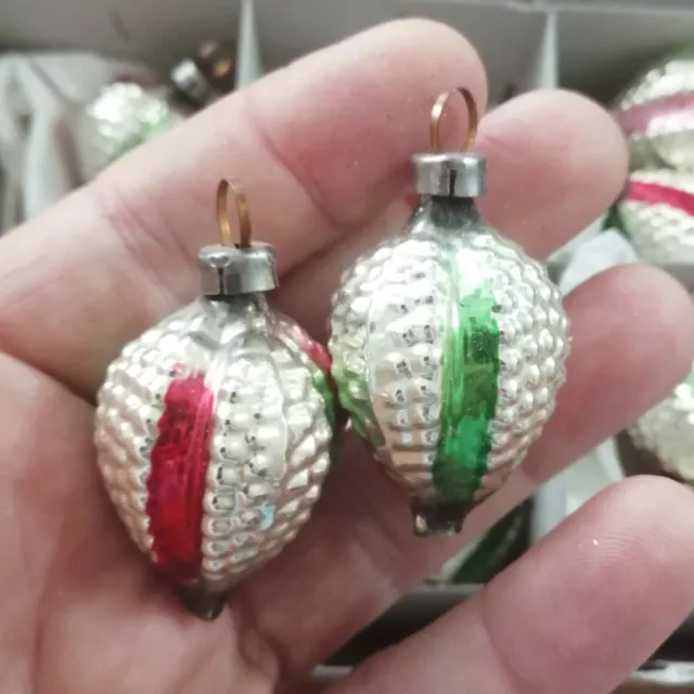 Lot (2) antique silver mercury glass nut mini Christmas ornaments decorations