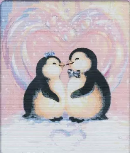 Penguin Love 14CT counted cross stitch kit. 51 x 43 cm.