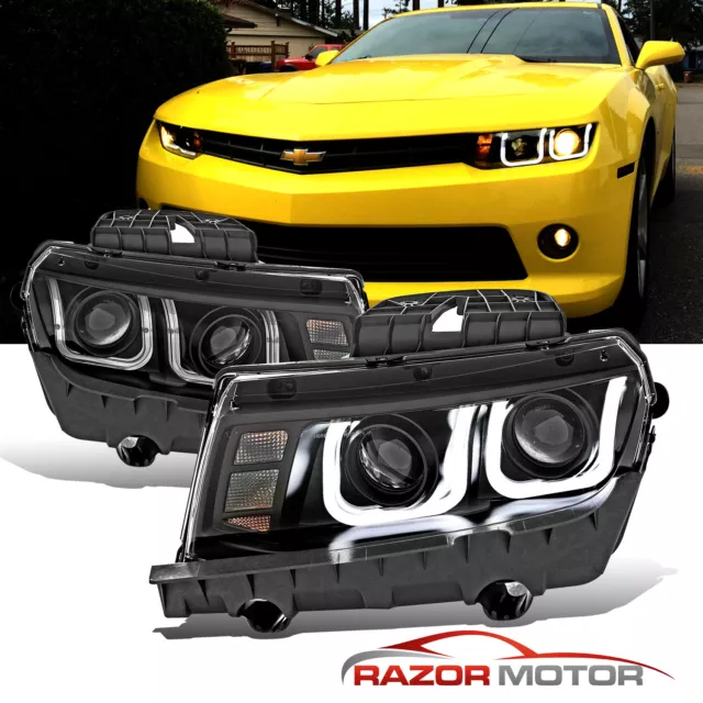 [CCFL U Style Tube] 2014 2015 For Chevy Camaro Projector Black Headlights Pair