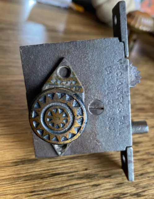 Antique McClaskey & Fall Unusual Lock Mechanism With Small Knob And Escutcheon