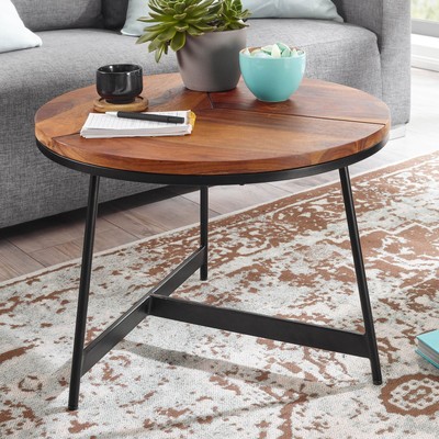 FineBuy FineBuy Table Basse de Salon Bois Massif 60x60x45cm Petite Table Moderne Ronde 