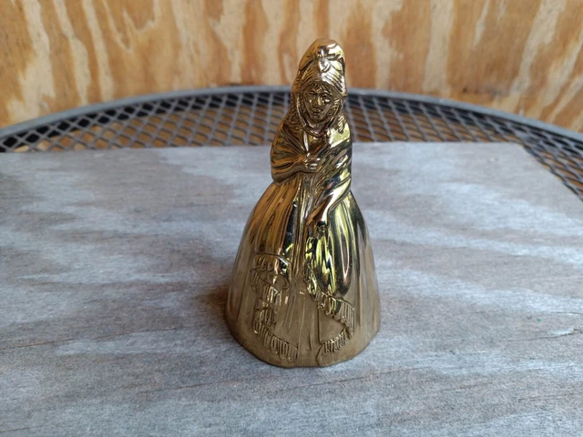 Vintage Solid Brass Bell Woman in Dress Victorian Lady Figurine, 4" Tall